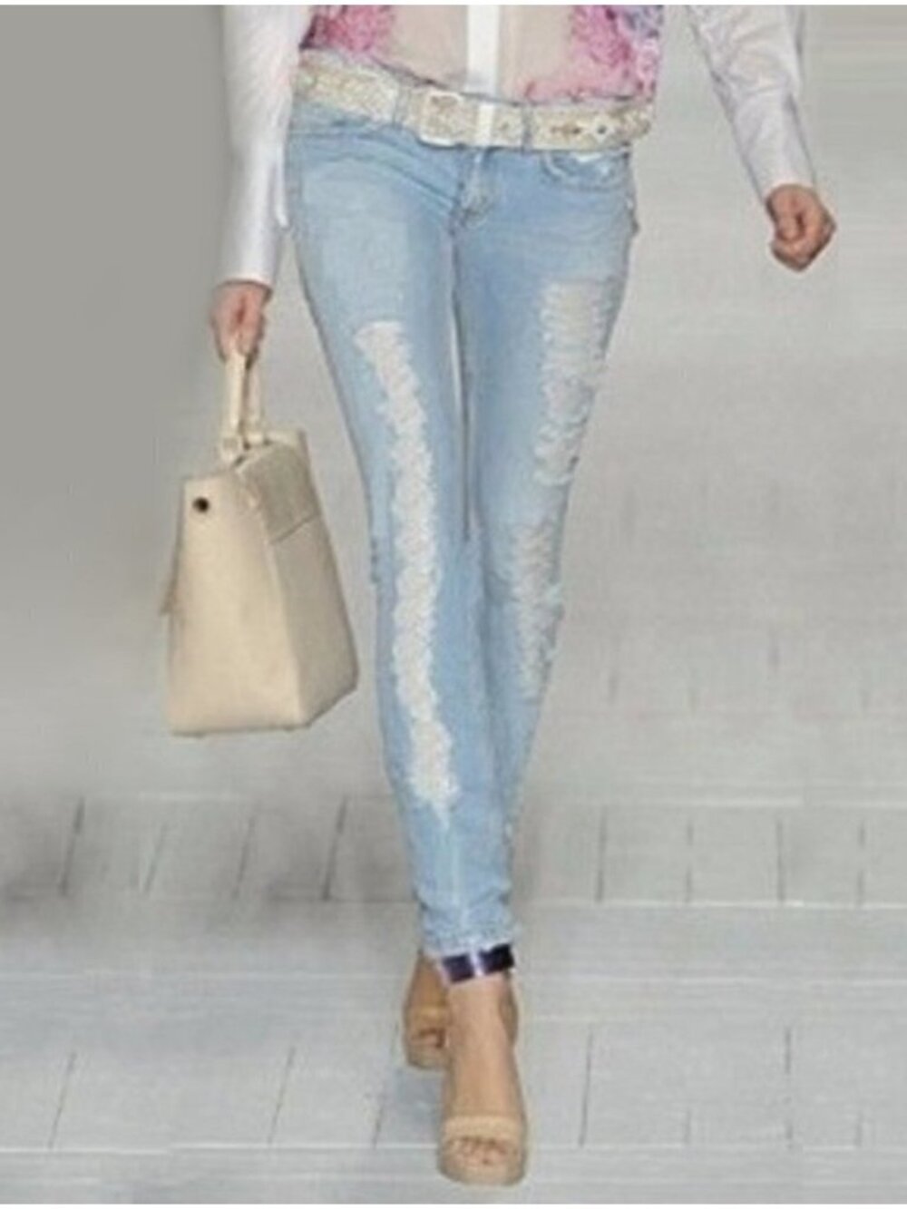 Distressed Ripped Blue Denim Jeans Pants